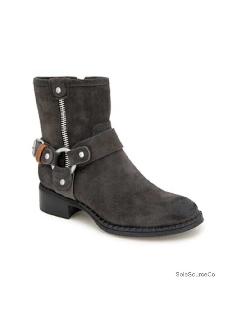 Ankle Bootie Harness Leather Suede Comfort Insole Zip